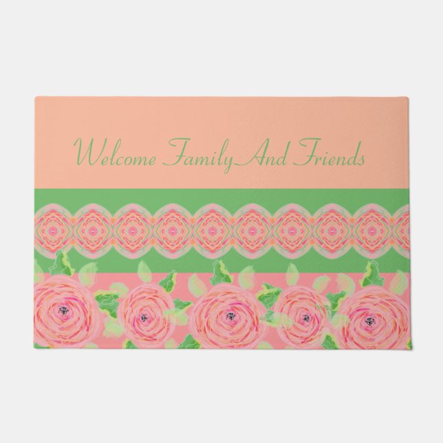 Paillasson Artsy Rose Rose Floral Accentué Porte Mat (Devant)