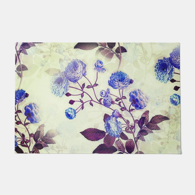 Paillasson Assez vert avec impression florale violette (Devant)
