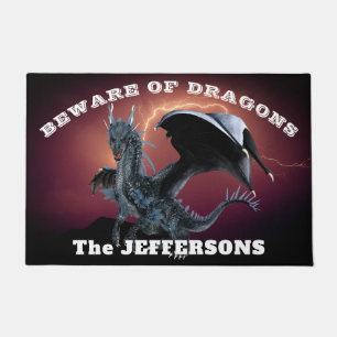 Paillasson "Attention aux dragons" avec le dragon et l'éclai