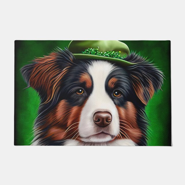Paillasson Australian Shepherd dog en tenue de St. Patrick's  (Devant)