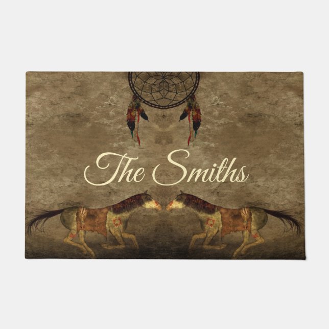 Paillasson Autochtone américain - Chevaux et chasseur de rêve (Devant)