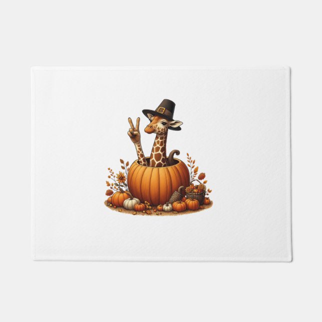 Paillasson Automne Citrouille Automne Giraffe Thanksgiving Fe (Devant)