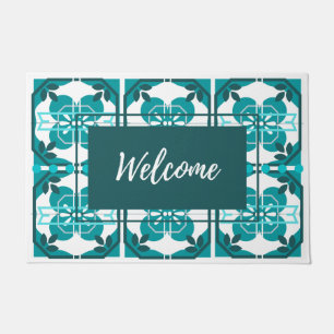 Paillasson Azulejos Carrelage Turquoise Bienvenue