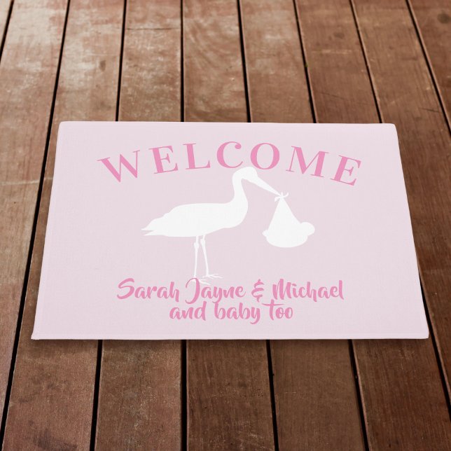 Paillasson Baby Girl Pink Stork Welcome Nursery Doormat (Créateur téléchargé)