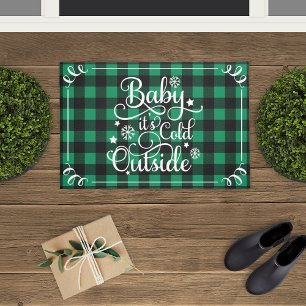 Paillasson Baby Its Cold Outside Green Buffalo Plaid Holiday