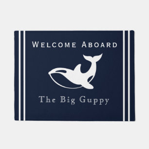 Paillasson Baleine blanche nautique sur une côte bleu marine