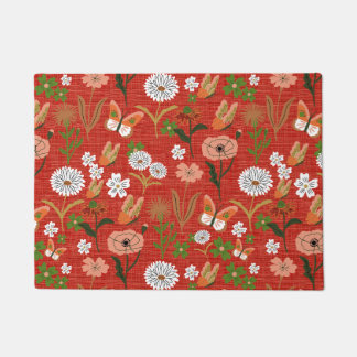 Paillasson Bambou brut Shamrocks floraux papillons en rouge