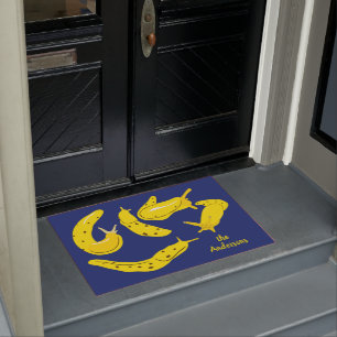 Paillasson Banana Slugs Graphisme Jaune et Bleu Personnalisé