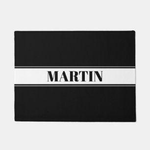Paillasson Bande de nom personnalisé en noir et blanc