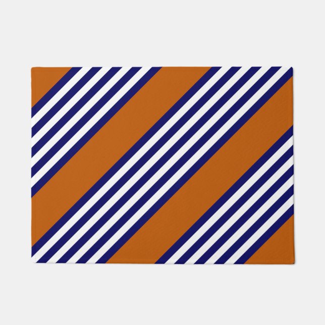 Paillasson Bandes bleu marine et blanc avec orange brûlé (Devant)