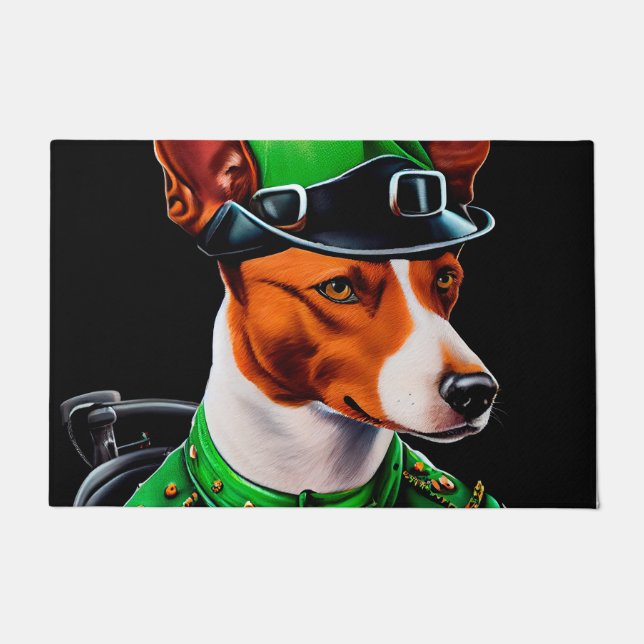 Paillasson Basenji Chien conduisant vélo St. Patrick's Day (Devant)