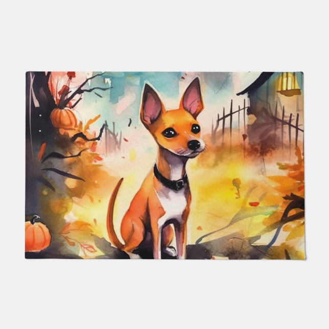 Paillasson Basenji Halloween avec citrouilles effrayant  (Devant)