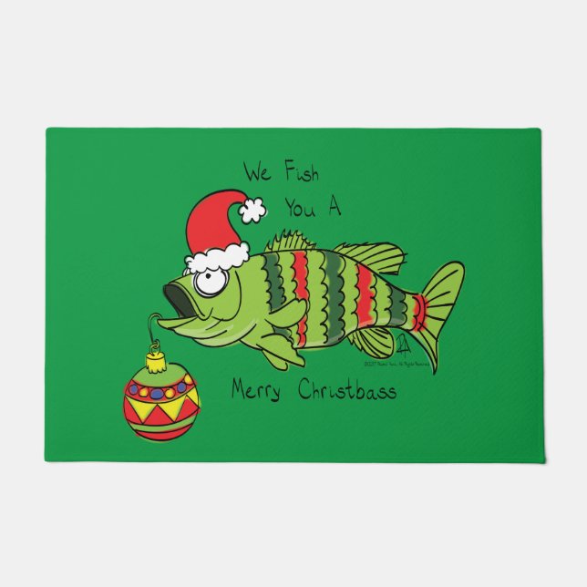 Paillasson Basse de Noël amusant Pêche Poisson Cute Cartoon (Devant)