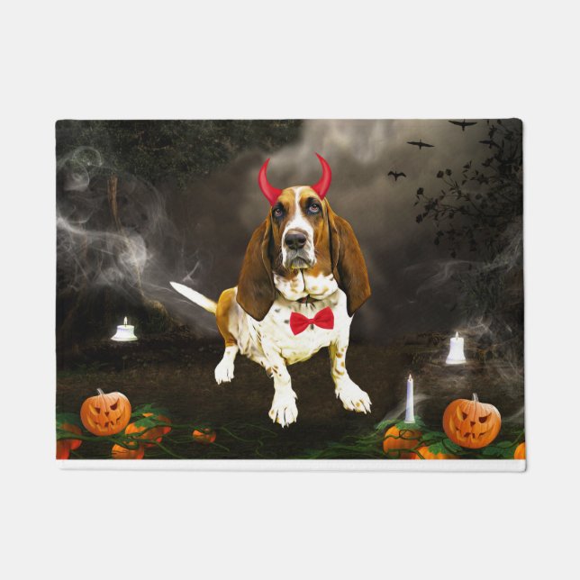 Paillasson Basset Hound Dog en costume d'Halloween (Devant)