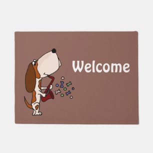Paillasson Basset Hound drôle jouant la natte de saxophone