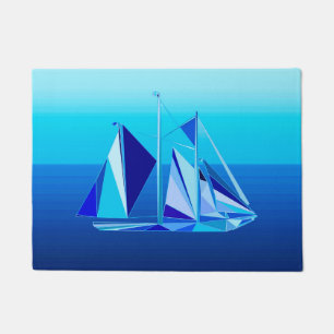 Paillasson Bateau à voile géométrique moderne / Yacht, bleu C