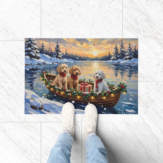 Paillasson Bateau de Noël de Caniche Fêtes (Intérieur)