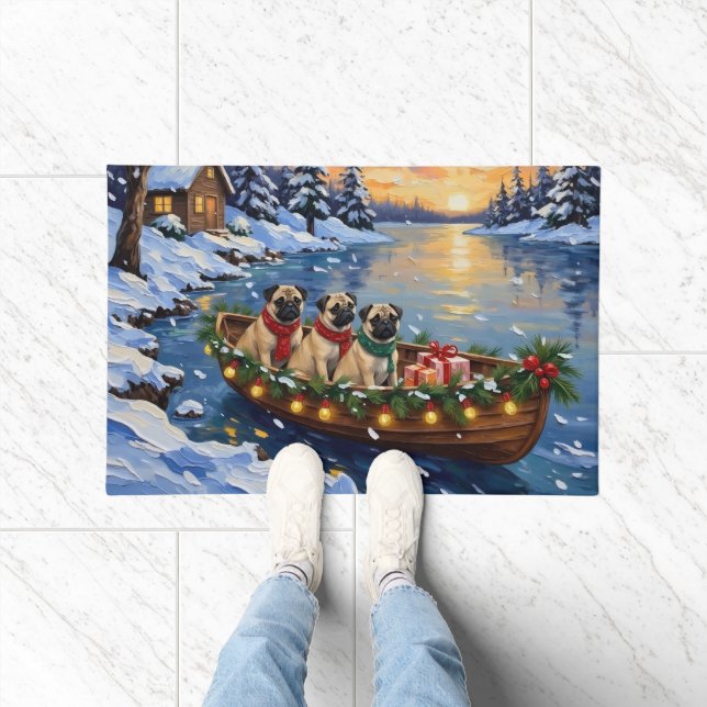 Paillasson Bateau de Noël Pug Fêtes (Intérieur)
