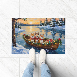 Paillasson Bateau de Noël Shiba Inu pour les Fêtes