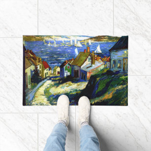 Paillasson Bateaux à voile au port, peinture d'art