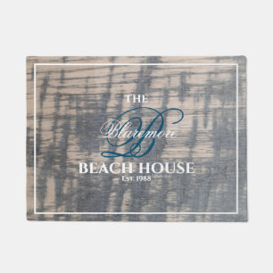 Paillasson Beach House Rustic Wood Effet Blue Script initial