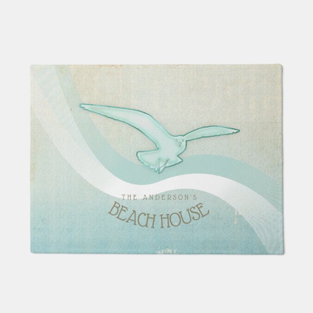 Paillasson Beach House Seagull Aqua Blue ID623 (Devant)
