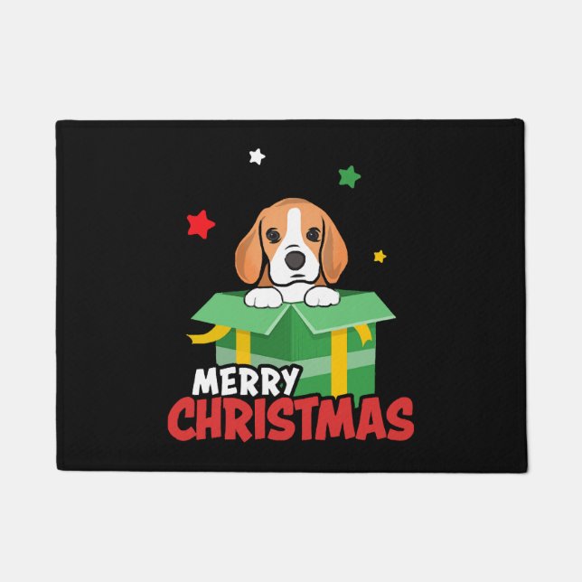 Paillasson Beagle Père Noël Amoureux de les chiens Joyeux Noë (Devant)