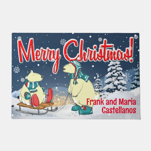 Paillasson Bears de Noël personnalisable Scène de vacances d' (Devant)