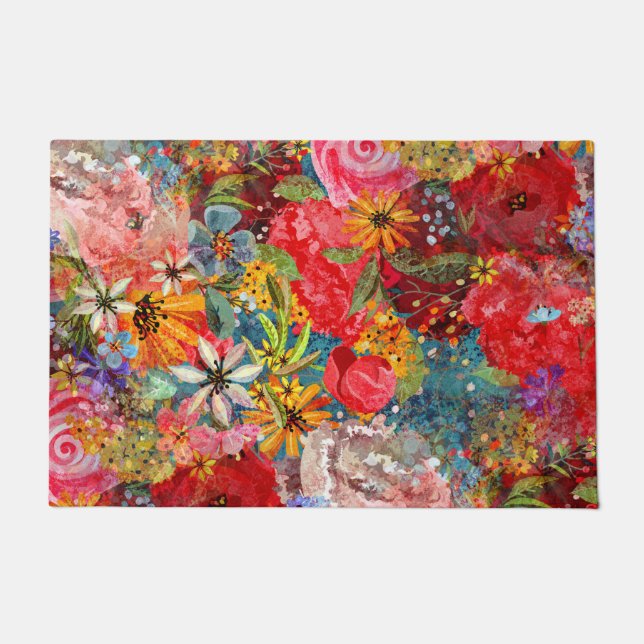 Paillasson Beau motif floral Abstrait coloré brillant (Devant)