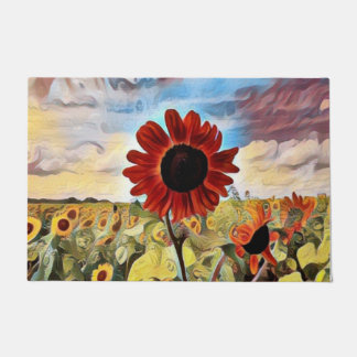 Paillasson Beau tournesol rouge dans l'art numérique de champ