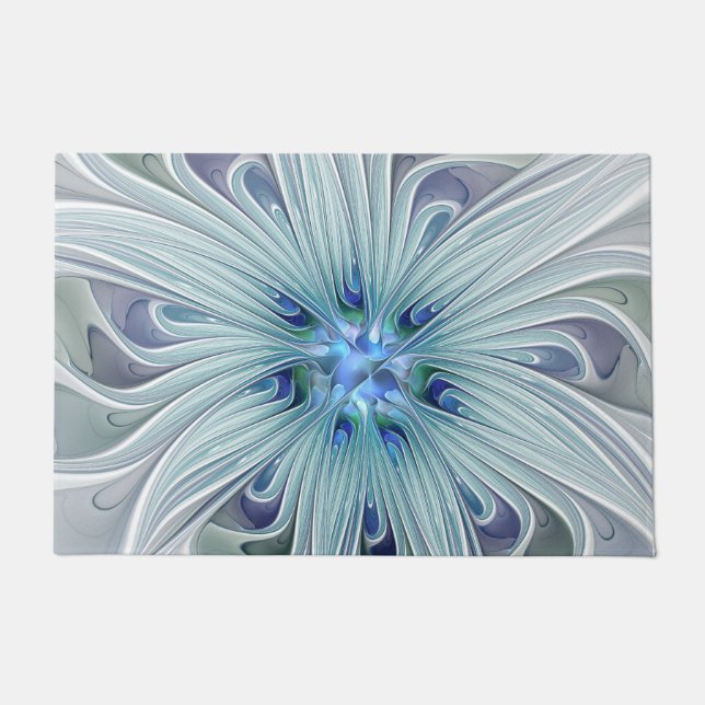 Paillasson Beauté florale Abstraite moderne Blue Pastel Flowe (Devant)