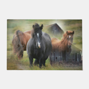 Paillasson Beaux chevaux et grange rustique