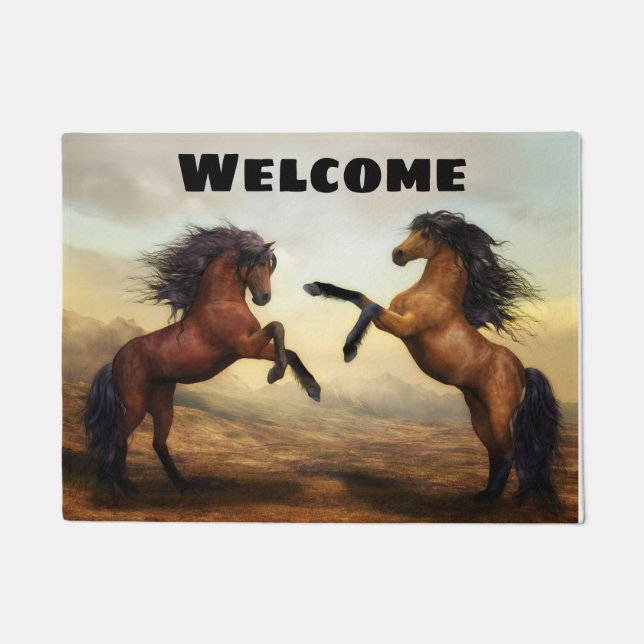 Paillasson Beaux peau de daim et chevaux de baie de élevage (Devant)