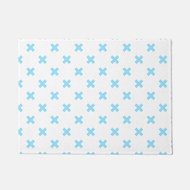 Paillasson Bébé bleu croix coutures sur blanc (Devant)