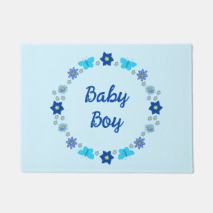 Paillasson Bébé bleu Papillons et fleurs personnalisés