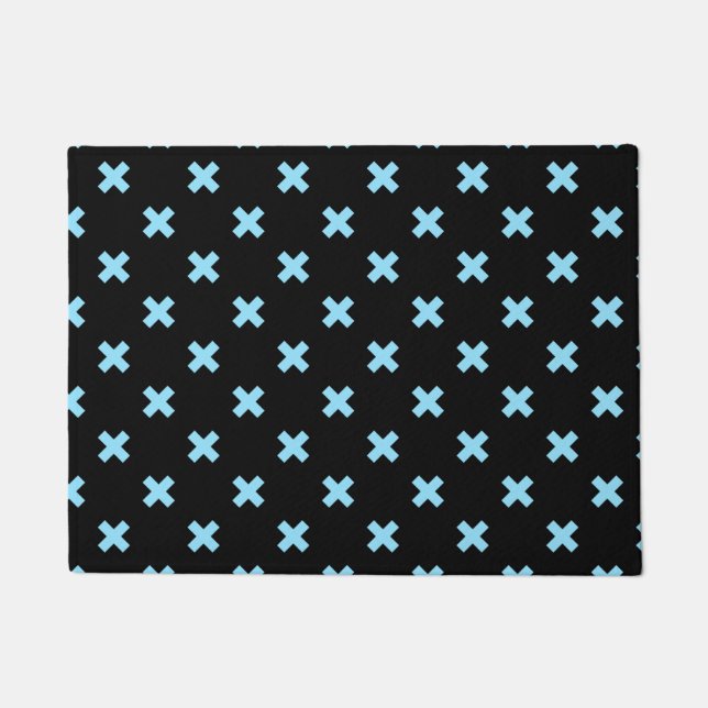Paillasson Bébé croix bleu coutures sur noir (Devant)