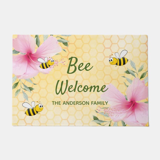 Paillasson Bee Welcome bumble abeilles jaune nom abeille (Devant)