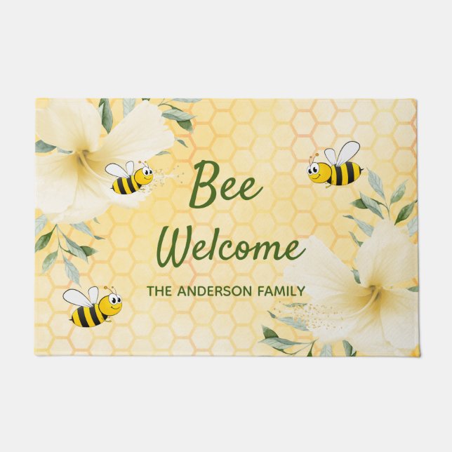 Paillasson Bee Welcome bumble abeilles jaune nom abeille (Devant)