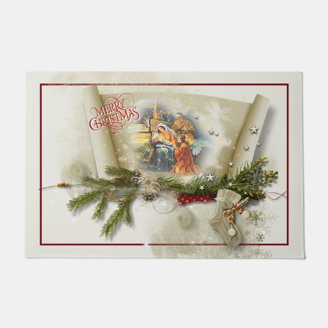 Paillasson Belle collage de nativité vacances personnalisées (Devant)