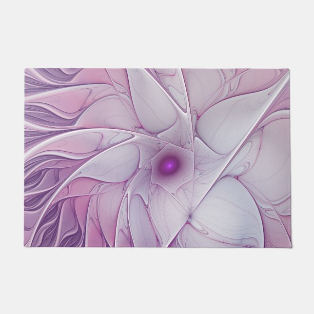 Paillasson Belle Fleur rose moderne Fractal Art Abstrait (Devant)