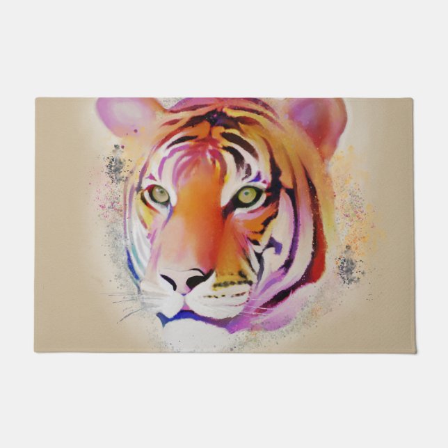 Paillasson Belle peinture couleur Tigre Aquarelle (Devant)