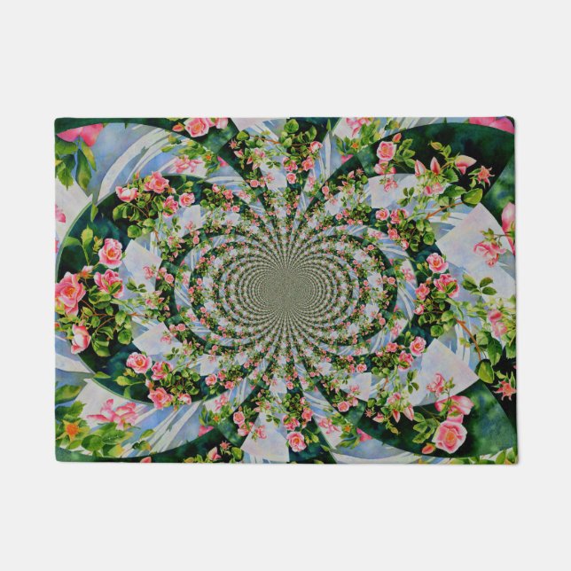 Paillasson Belle roses roses rouges rétro aquarelle fleurie (Devant)