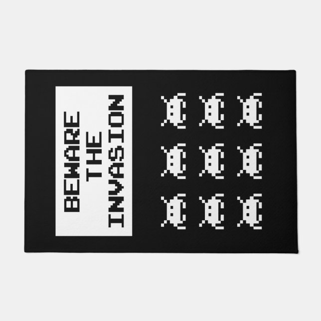 Paillasson Beware of the invasion, geek design (Devant)