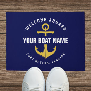 Paillasson Bienvenue à bord Bateau Bleu marine Ancre nautique