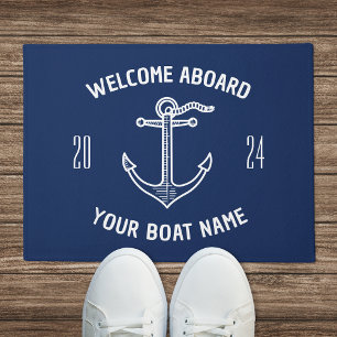 Paillasson Bienvenue à bord personnalisé Nom du bateau Bleu m