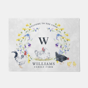 Paillasson Bienvenue à Chicken Coop Nom de famille Monogram