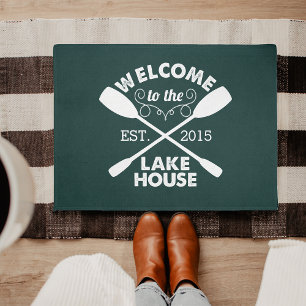 Paillasson Bienvenue à Lake House   Oars verts et blancs