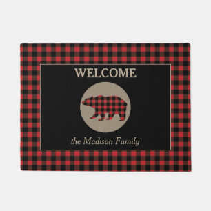Paillasson Bienvenue à l'ours Motif de Buffalo Plaid