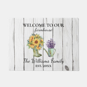 Paillasson Bienvenue Aquarelle Rustique Bottes Fermières Fleu