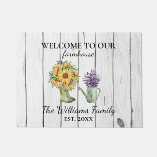 Paillasson Bienvenue Aquarelle Rustique Bottes Fermières Fleu